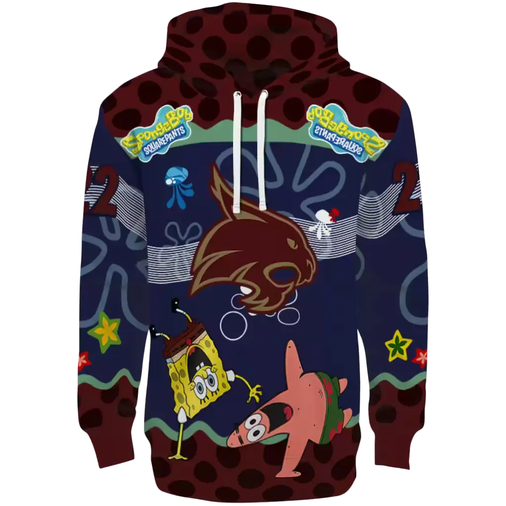 personalized texas state bobcats spongebob patrick star maroon navy hoodie best selling personalized texas state bobcats spongebob patrick star maroon navy hoodie best selling