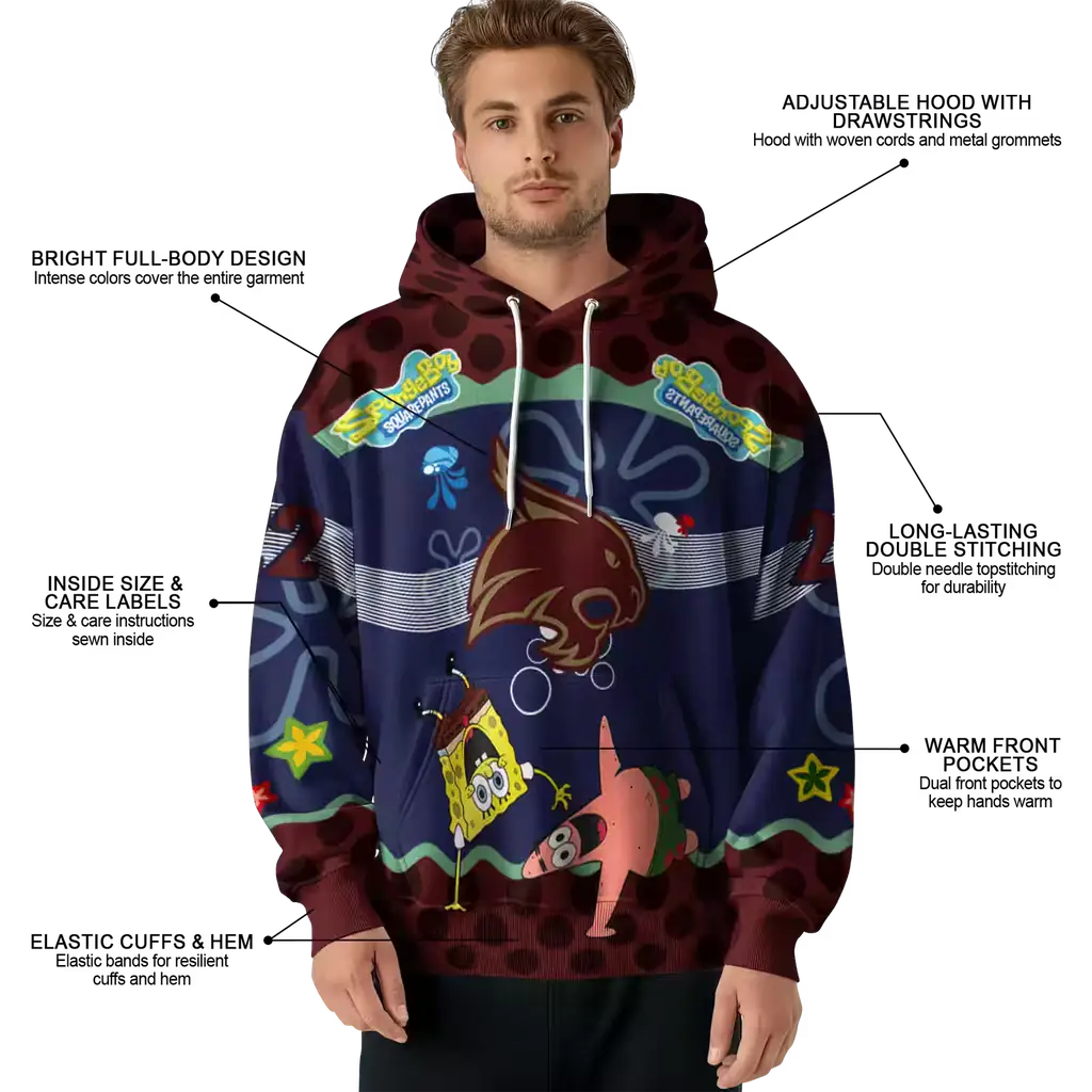 personalized texas state bobcats spongebob patrick star maroon navy hoodie latest model personalized texas state bobcats spongebob patrick star maroon navy hoodie latest model