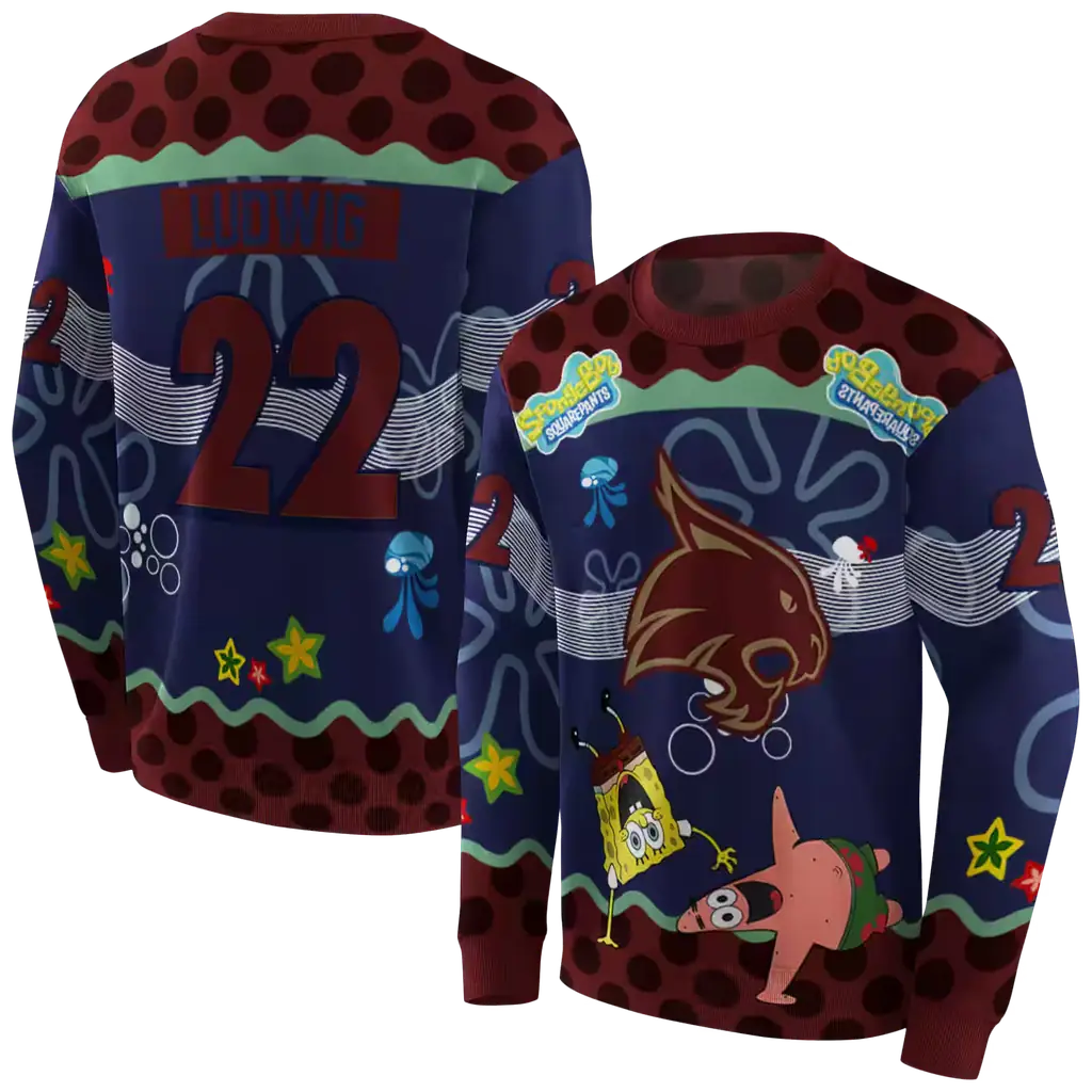 personalized texas state bobcats spongebob patrick star maroon navy hoodie premium grade personalized texas state bobcats spongebob patrick star maroon navy hoodie premium grade