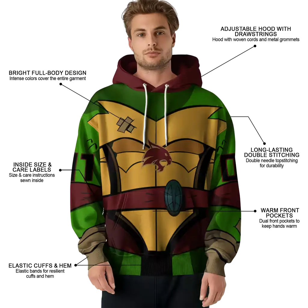 personalized texas state bobcats superhero armor maroon green hoodie latest model personalized texas state bobcats superhero armor maroon green hoodie latest model