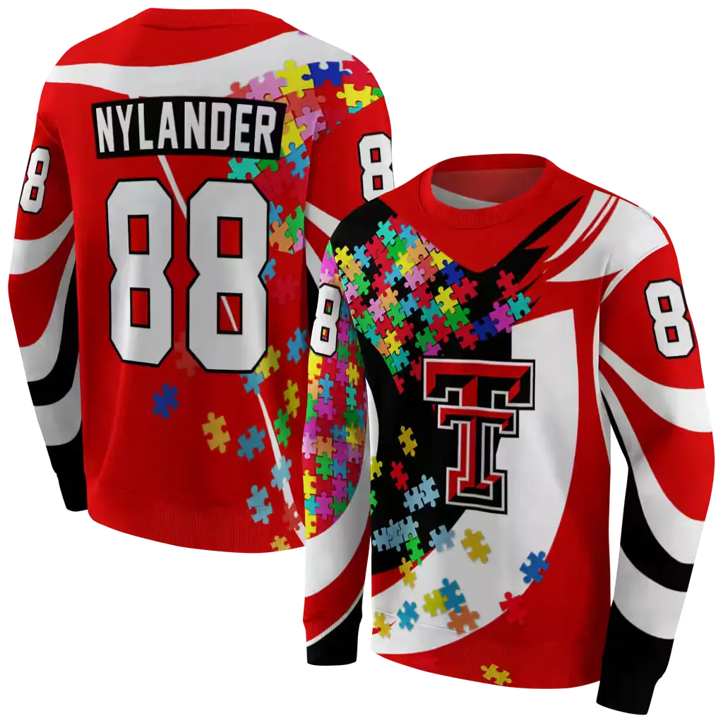 personalized texas tech red raiders puzzle pieces red hoodie premium grade personalized texas tech red raiders puzzle pieces red hoodie premium grade