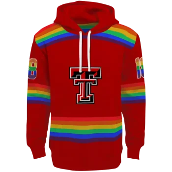 personalized texas tech red raiders rainbow stripes red hoodie best selling