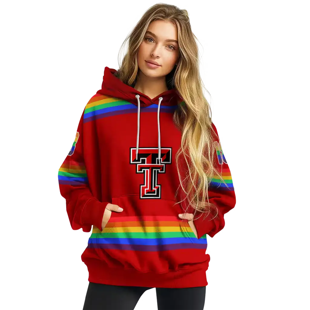 personalized texas tech red raiders rainbow stripes red hoodie high quality personalized texas tech red raiders rainbow stripes red hoodie high quality