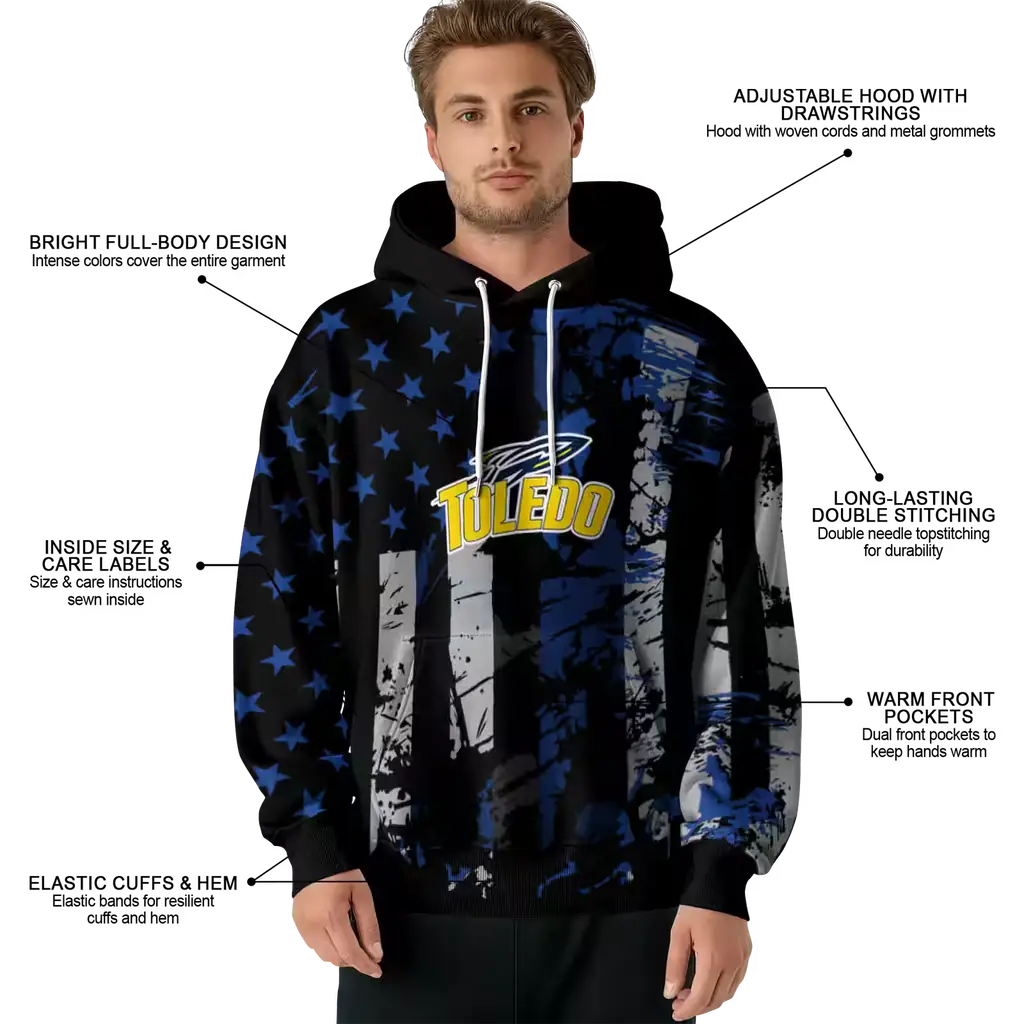 personalized toledo rockets distressed flag blue black hoodie latest model personalized toledo rockets distressed flag blue black hoodie latest model