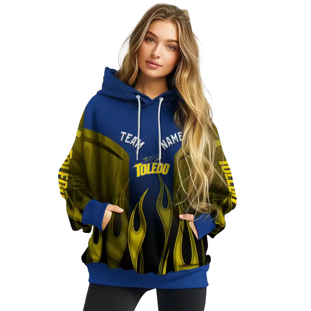 personalized toledo rockets flame design blue hoodie high quality personalized toledo rockets flame design blue hoodie high quality