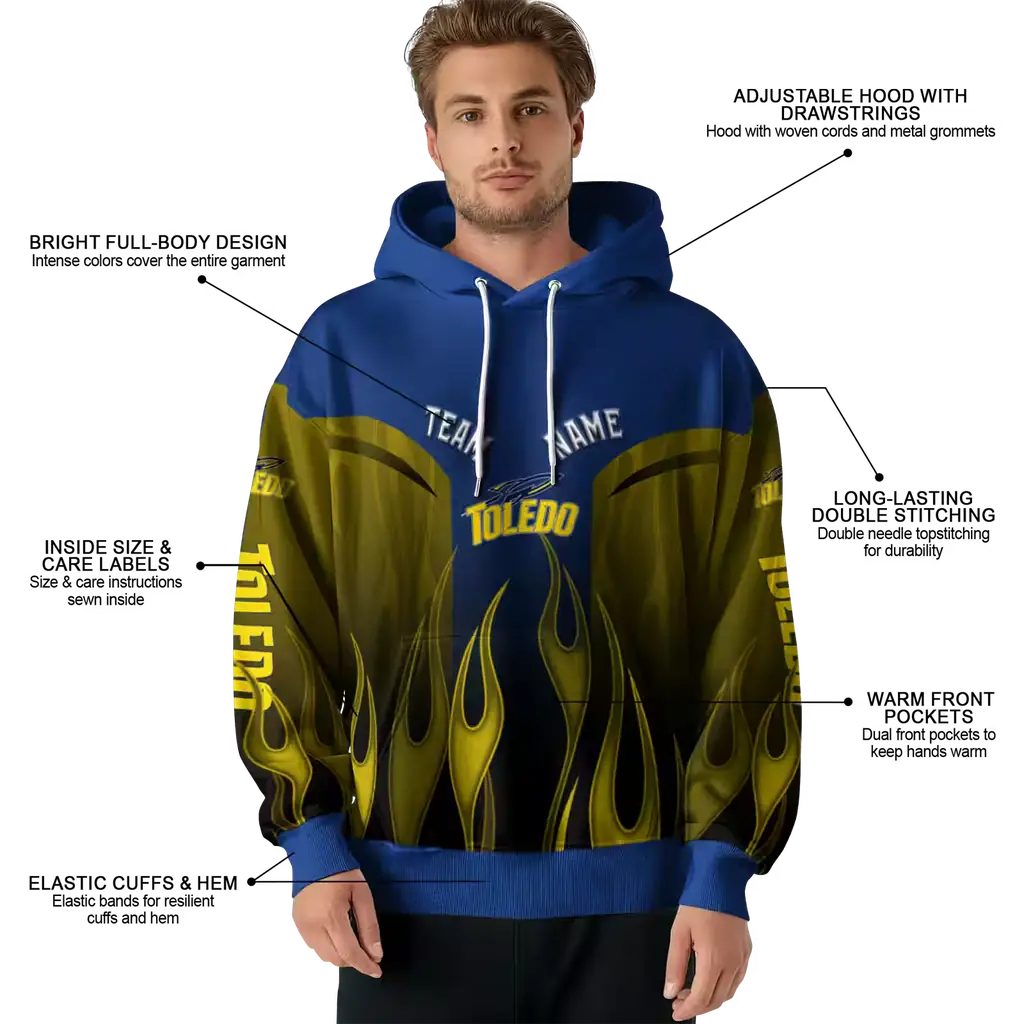 personalized toledo rockets flame design blue hoodie latest model personalized toledo rockets flame design blue hoodie latest model