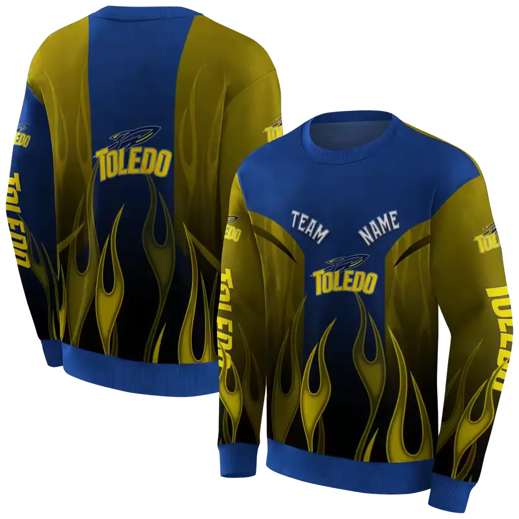 personalized toledo rockets flame design blue hoodie premium grade personalized toledo rockets flame design blue hoodie premium grade