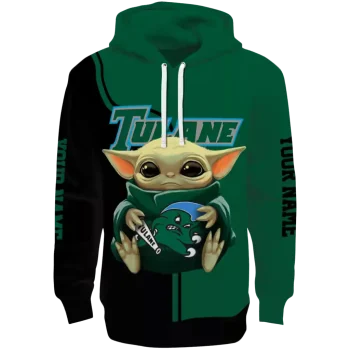 personalized tulane green wave baby yoda green black hoodie best selling