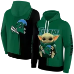 personalized tulane green wave baby yoda green black hoodie best selling