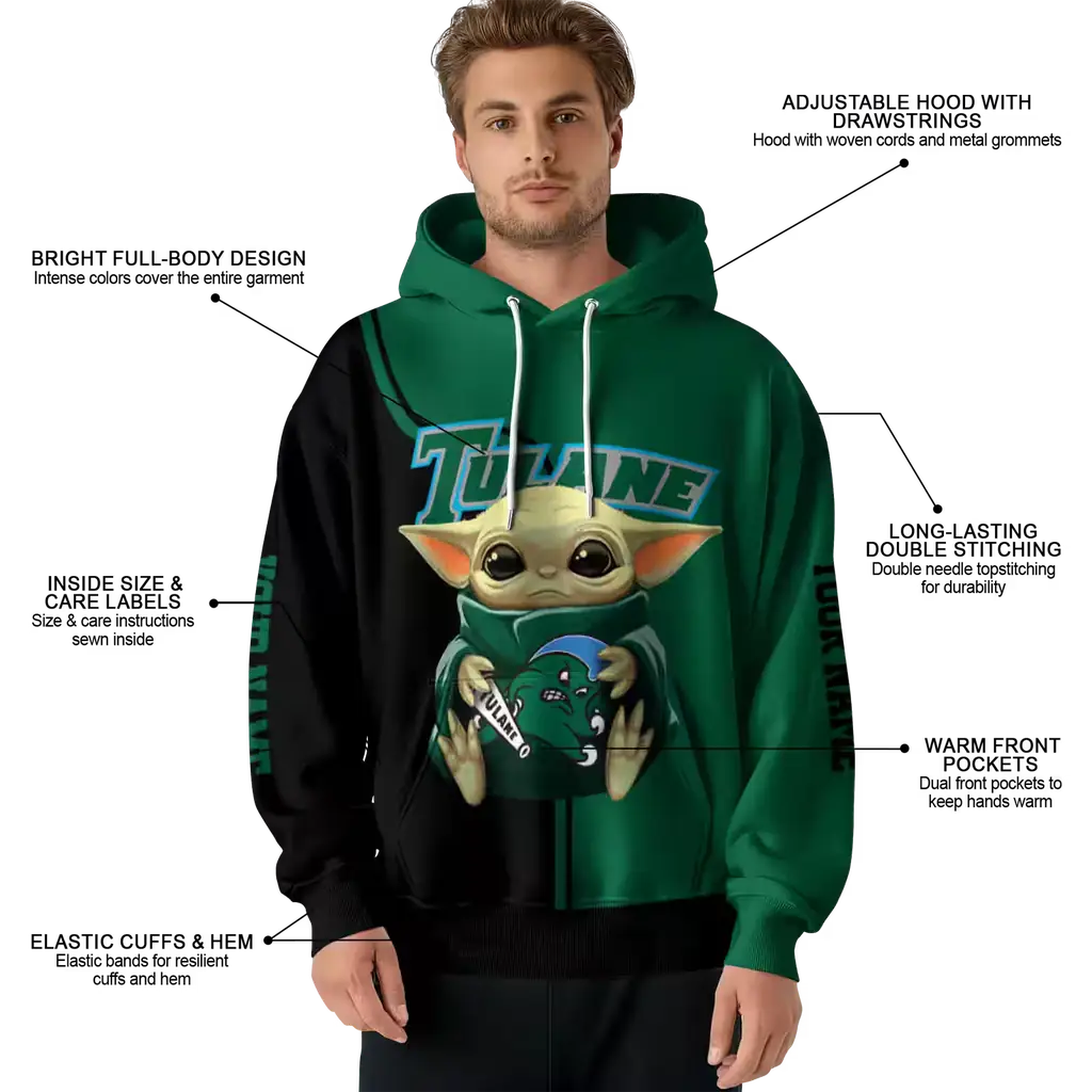 personalized tulane green wave baby yoda green black hoodie latest model personalized tulane green wave baby yoda green black hoodie latest model