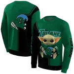 personalized tulane green wave baby yoda green black hoodie best selling