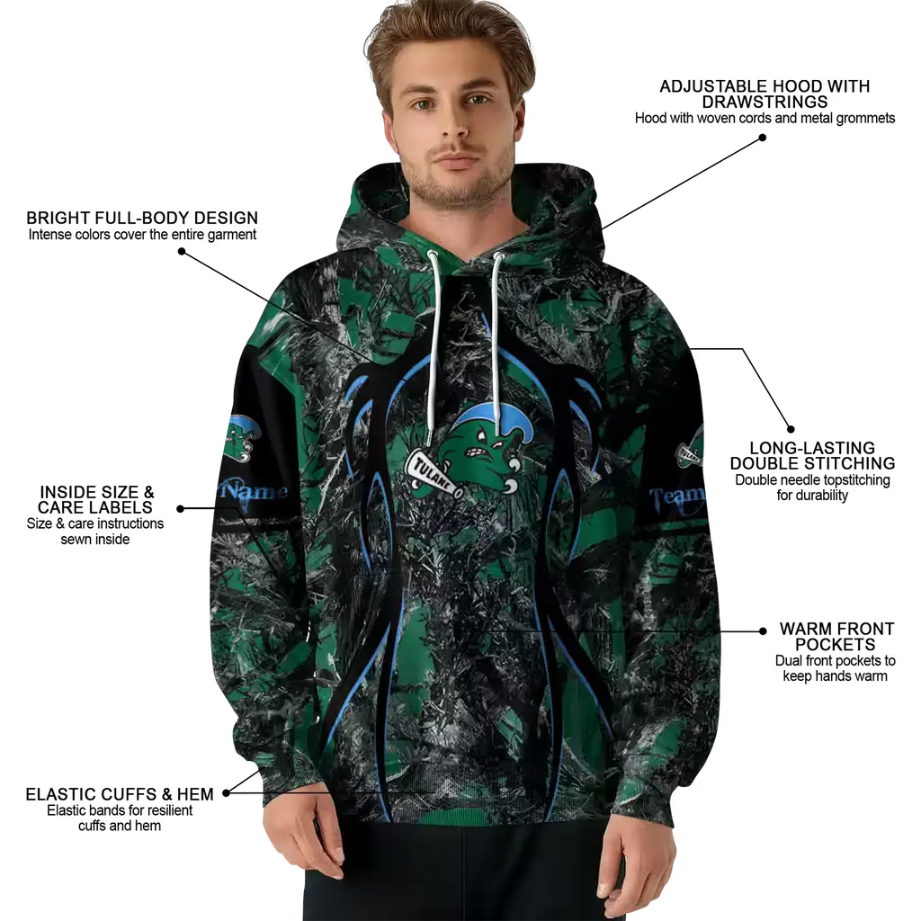personalized tulane green wave hunting theme green black hoodie latest model personalized tulane green wave hunting theme green black hoodie latest model