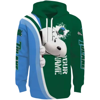 personalized tulane green wave peeking snoopy green hoodie best selling