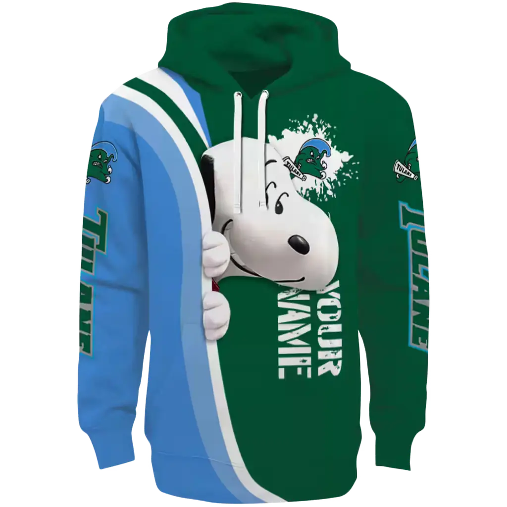 personalized tulane green wave peeking snoopy green hoodie best selling personalized tulane green wave peeking snoopy green hoodie best selling