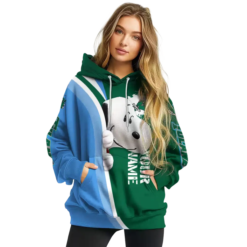 personalized tulane green wave peeking snoopy green hoodie high quality personalized tulane green wave peeking snoopy green hoodie high quality