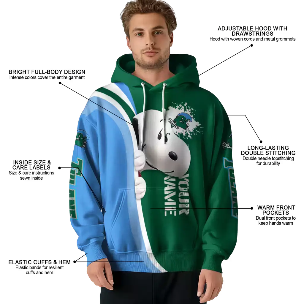 personalized tulane green wave peeking snoopy green hoodie latest model personalized tulane green wave peeking snoopy green hoodie latest model