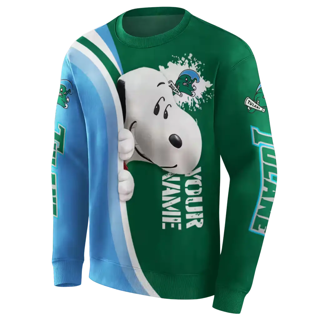 personalized tulane green wave peeking snoopy green hoodie new arrival personalized tulane green wave peeking snoopy green hoodie new arrival