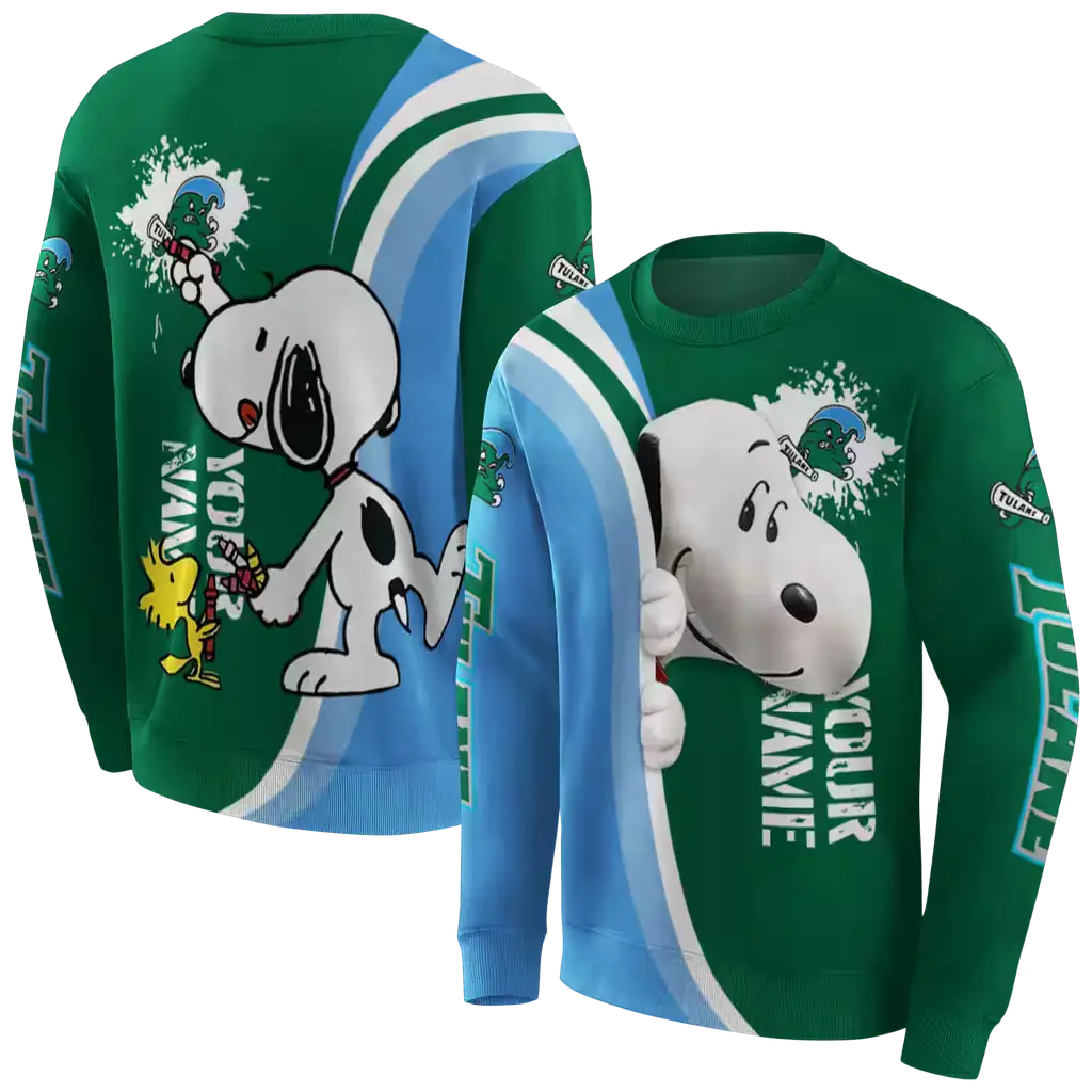 personalized tulane green wave peeking snoopy green hoodie premium grade personalized tulane green wave peeking snoopy green hoodie premium grade