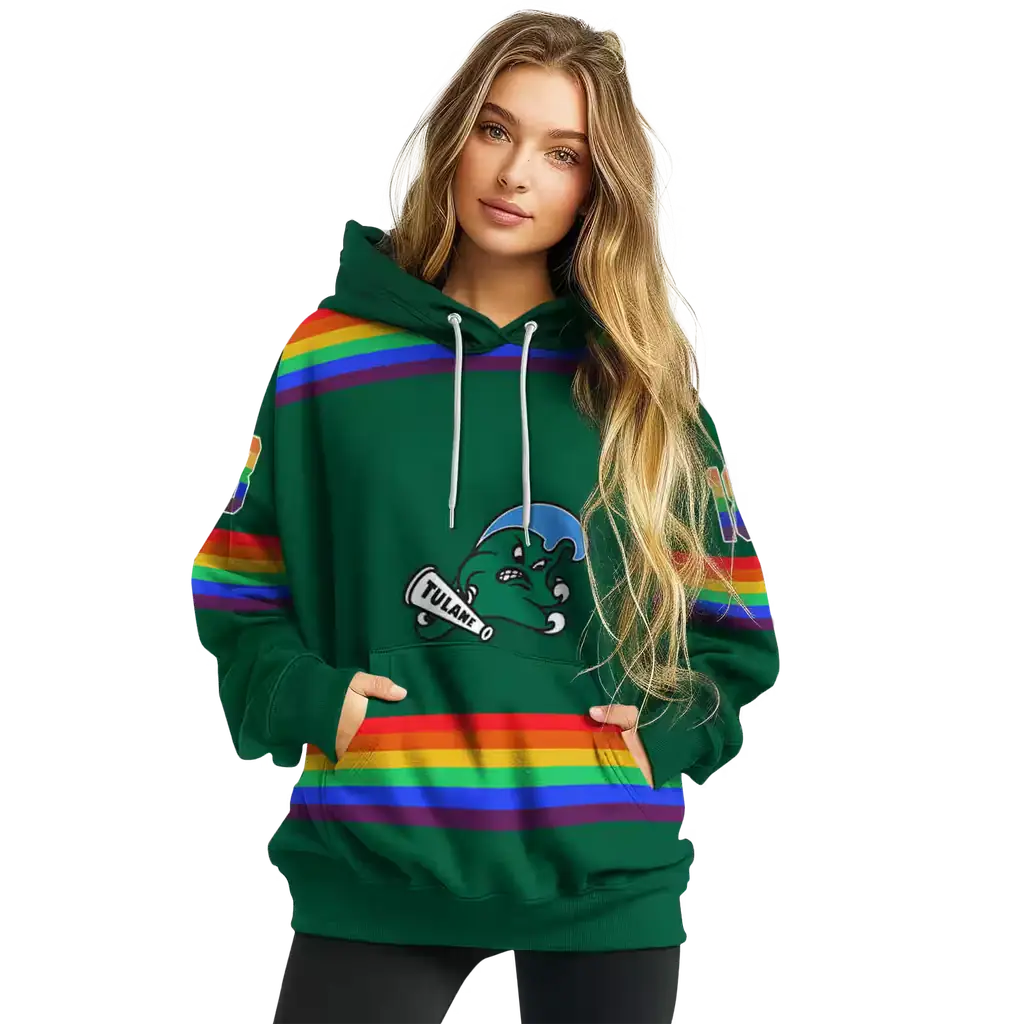 personalized tulane green wave rainbow stripes green hoodie high quality personalized tulane green wave rainbow stripes green hoodie high quality