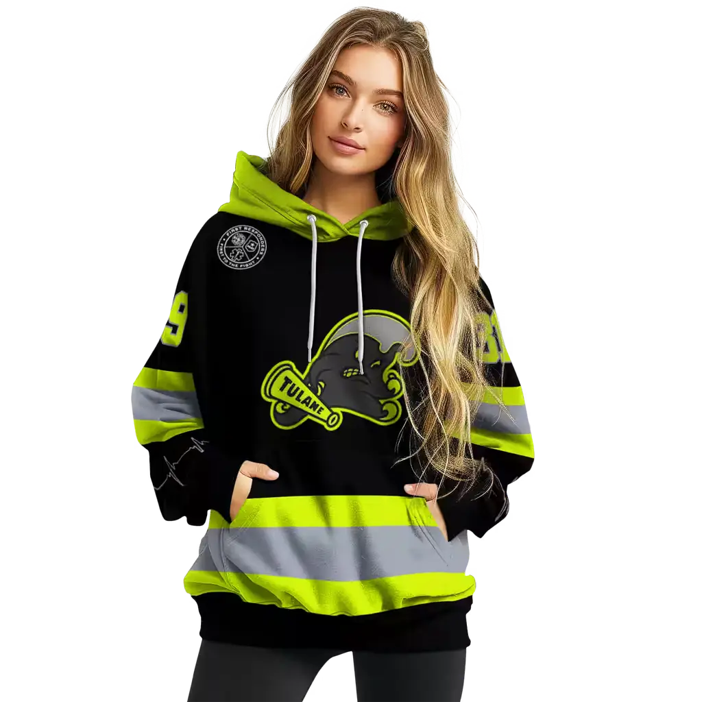 personalized tulane green wave safety motif black neon green hoodie high quality personalized tulane green wave safety motif black neon green hoodie high quality