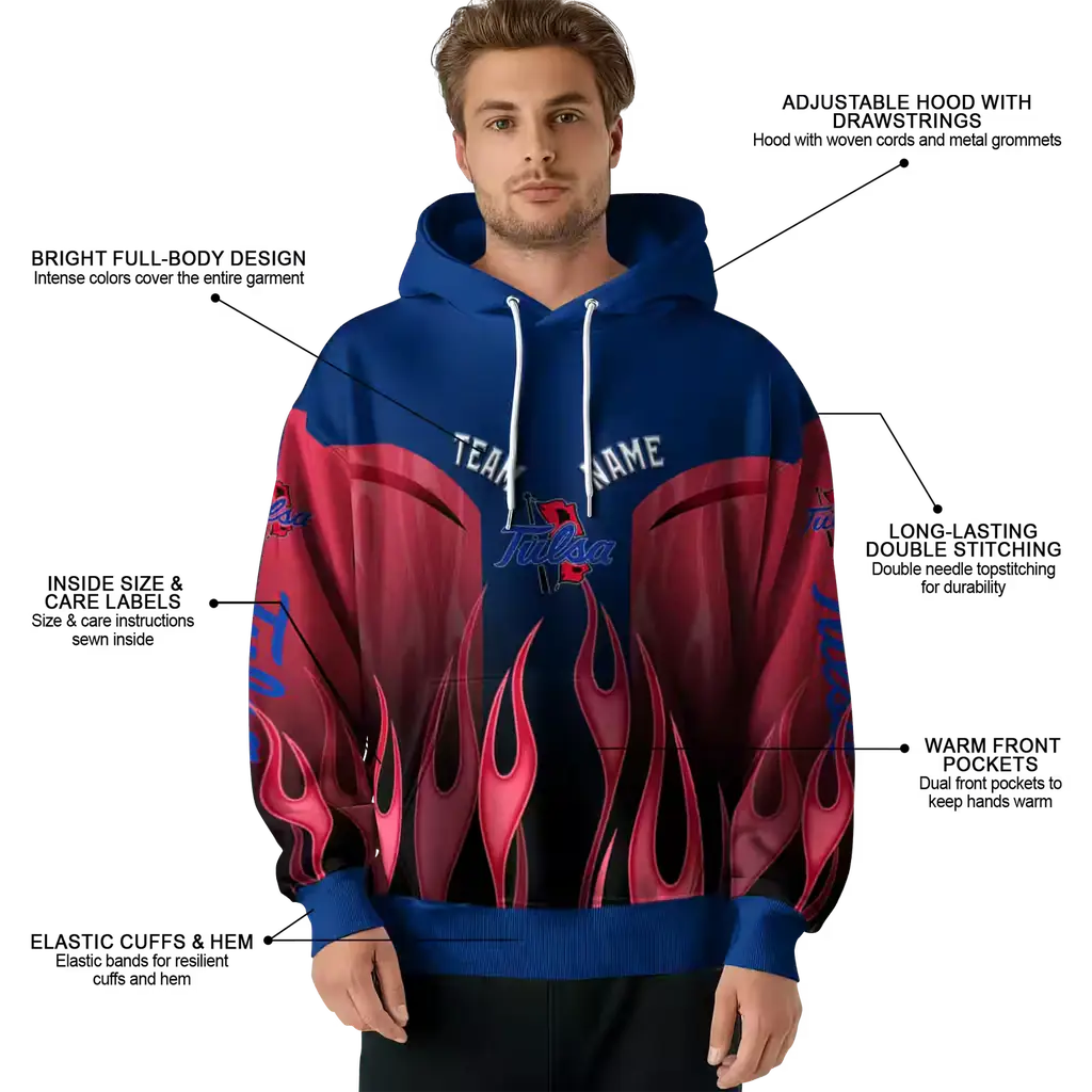 personalized tulsa golden hurricane flame design blue hoodie latest model personalized tulsa golden hurricane flame design blue hoodie latest model