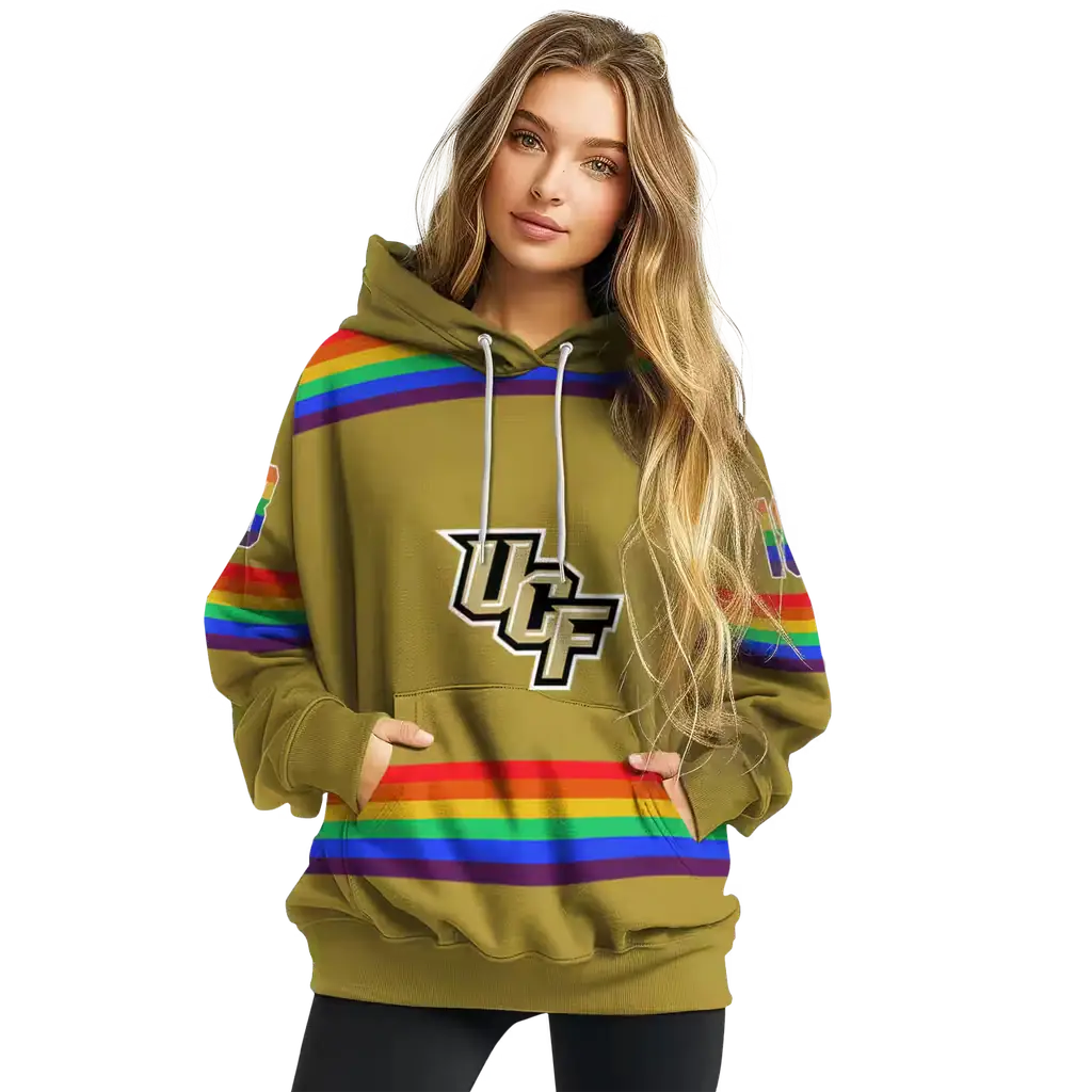 personalized ucf knights rainbow stripes gold hoodie high quality personalized ucf knights rainbow stripes gold hoodie high quality