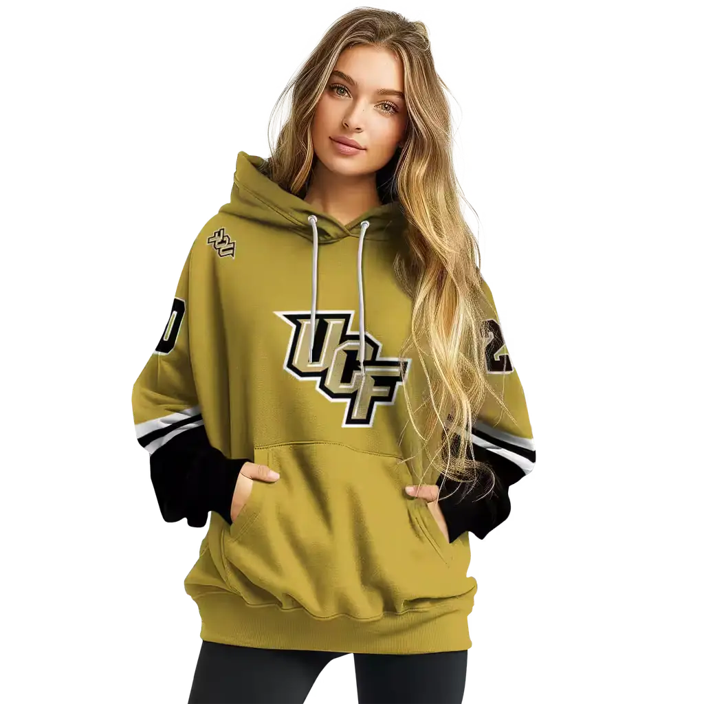 personalized ucf knights striped sleeves gold hoodie high quality personalized ucf knights striped sleeves gold hoodie high quality