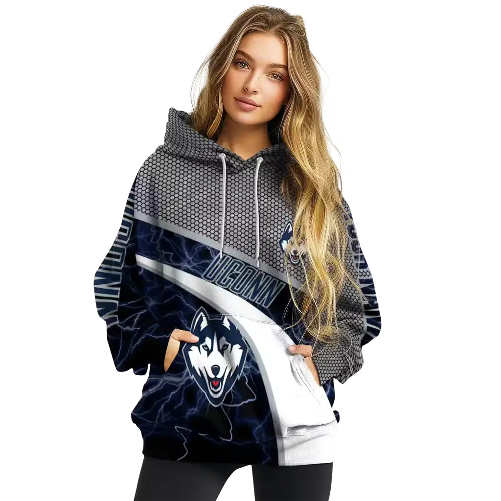 personalized uconn huskies hexagonal mesh blue black gray hoodie high quality personalized uconn huskies hexagonal mesh blue black gray hoodie high quality