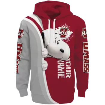 personalized umass minutemen peeking snoopy red hoodie best selling
