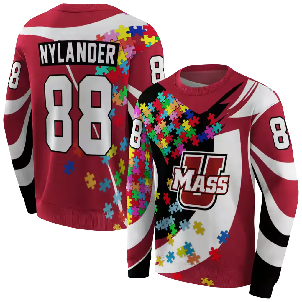 personalized umass minutemen puzzle pieces red hoodie premium grade personalized umass minutemen puzzle pieces red hoodie premium grade