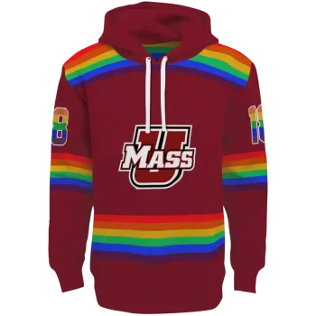 personalized umass minutemen rainbow stripes red hoodie best selling