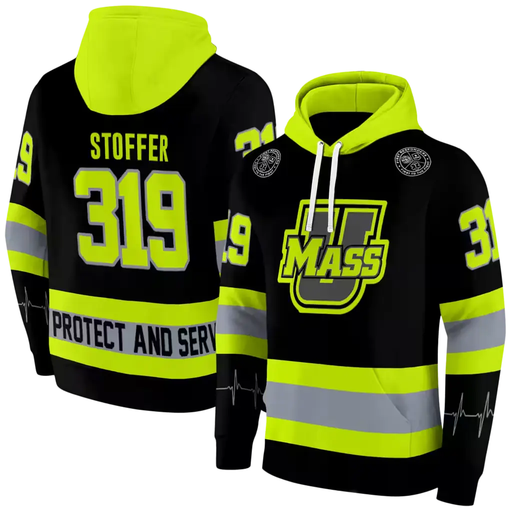 personalized umass minutemen safety motif black neon green hoodie fashion forward personalized umass minutemen safety motif black neon green hoodie fashion forward