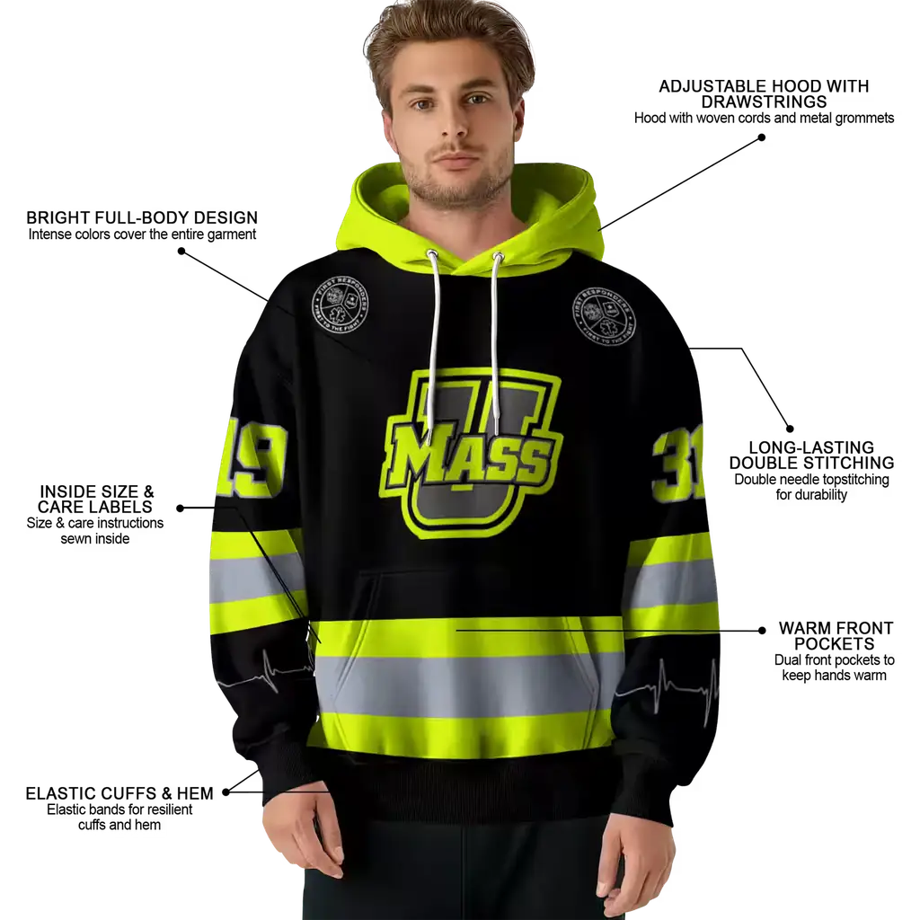 personalized umass minutemen safety motif black neon green hoodie latest model personalized umass minutemen safety motif black neon green hoodie latest model