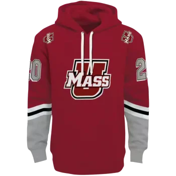 personalized umass minutemen striped sleeves red hoodie best selling