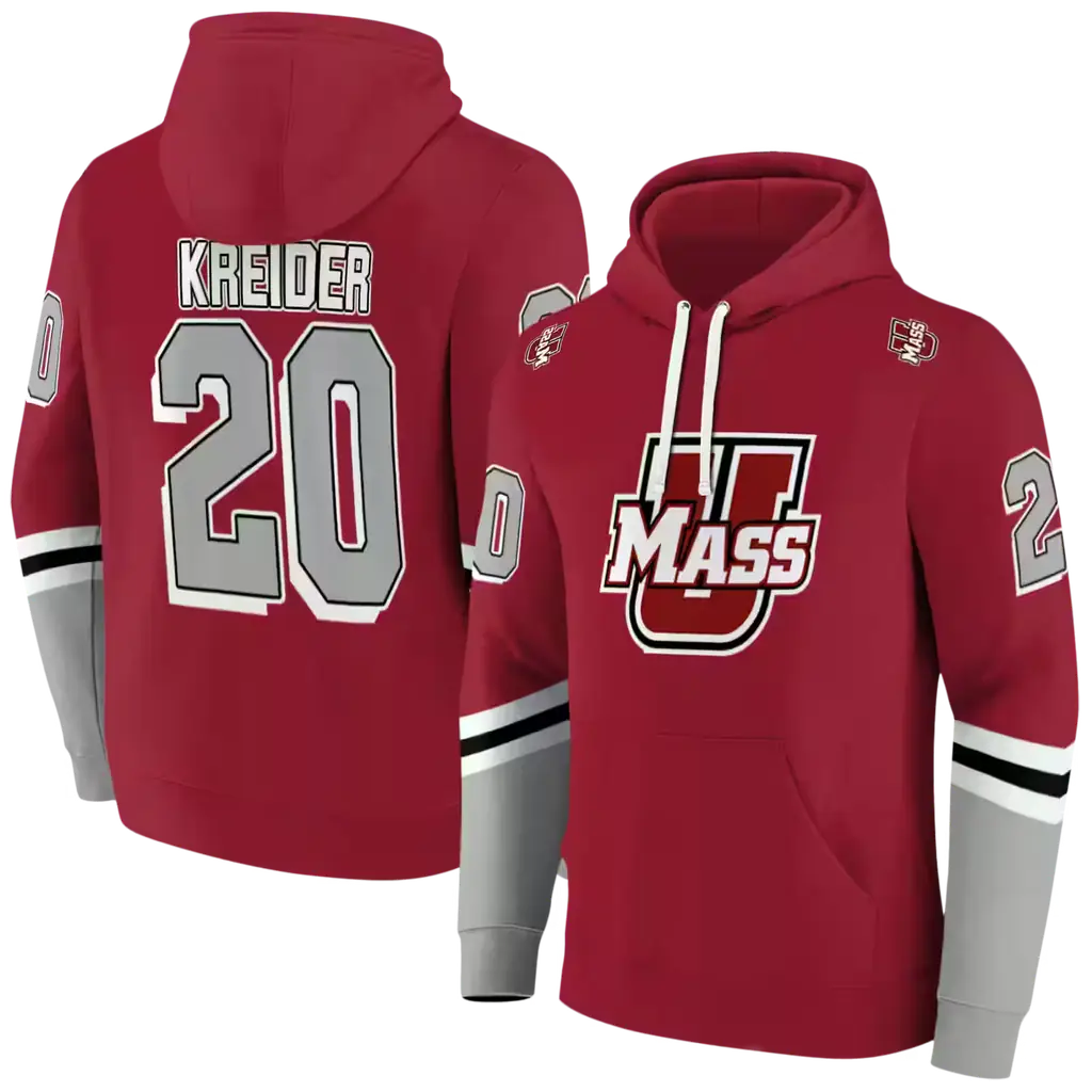 personalized umass minutemen striped sleeves red hoodie fashion forward personalized umass minutemen striped sleeves red hoodie fashion forward