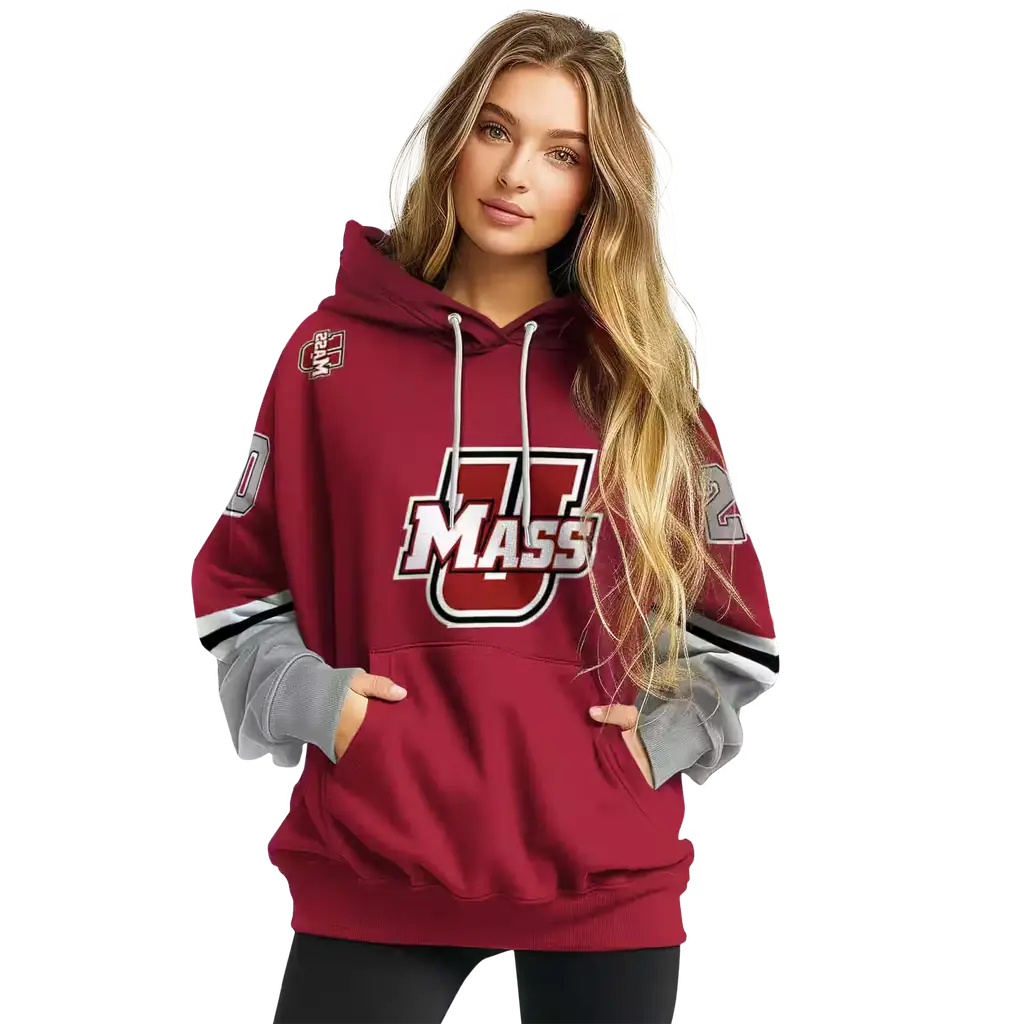 personalized umass minutemen striped sleeves red hoodie high quality personalized umass minutemen striped sleeves red hoodie high quality