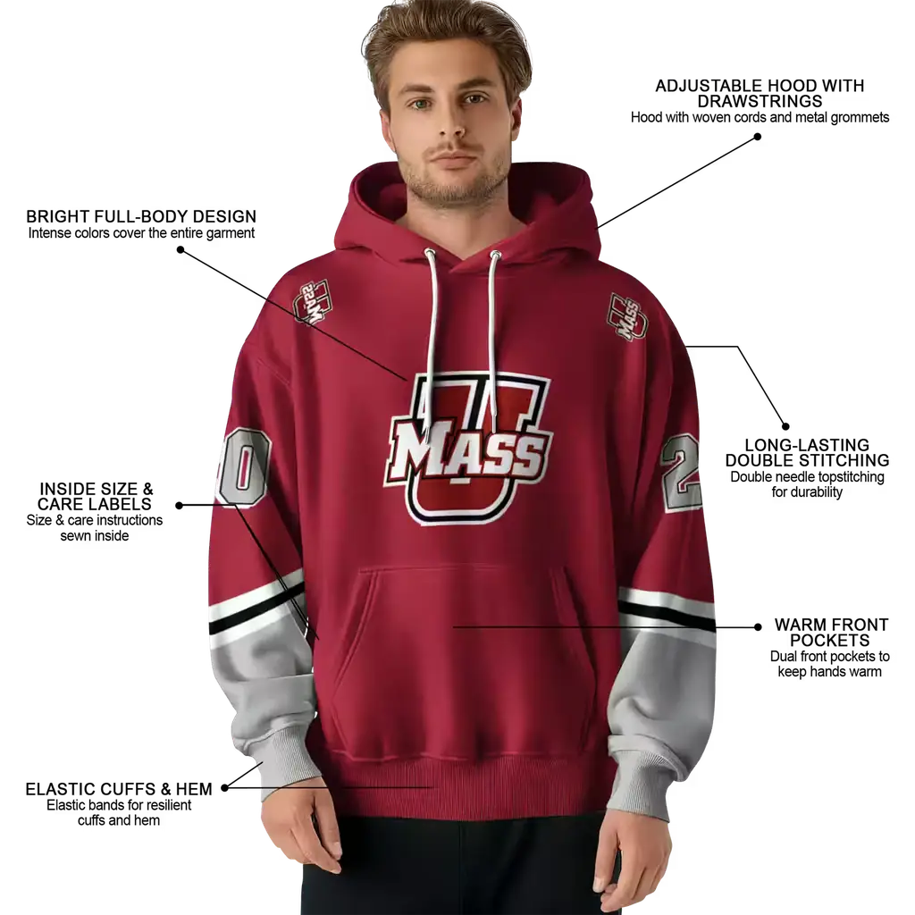 personalized umass minutemen striped sleeves red hoodie latest model personalized umass minutemen striped sleeves red hoodie latest model