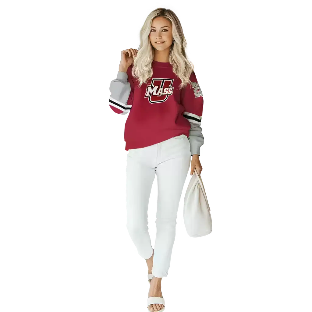 personalized umass minutemen striped sleeves red hoodie trendy personalized umass minutemen striped sleeves red hoodie trendy