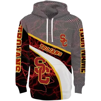 personalized usc trojans hexagonal mesh red black gray hoodie best selling