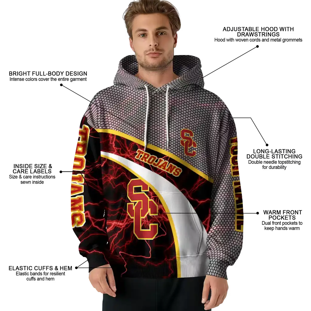 personalized usc trojans hexagonal mesh red black gray hoodie latest model personalized usc trojans hexagonal mesh red black gray hoodie latest model