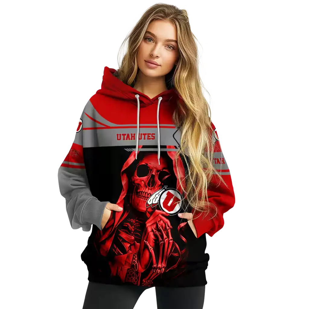 personalized utah utes grim reaper red black hoodie high quality personalized utah utes grim reaper red black hoodie high quality