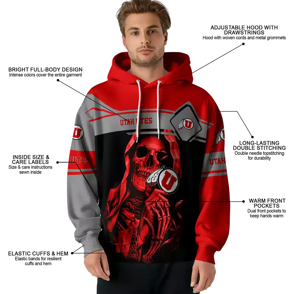 personalized utah utes grim reaper red black hoodie latest model personalized utah utes grim reaper red black hoodie latest model