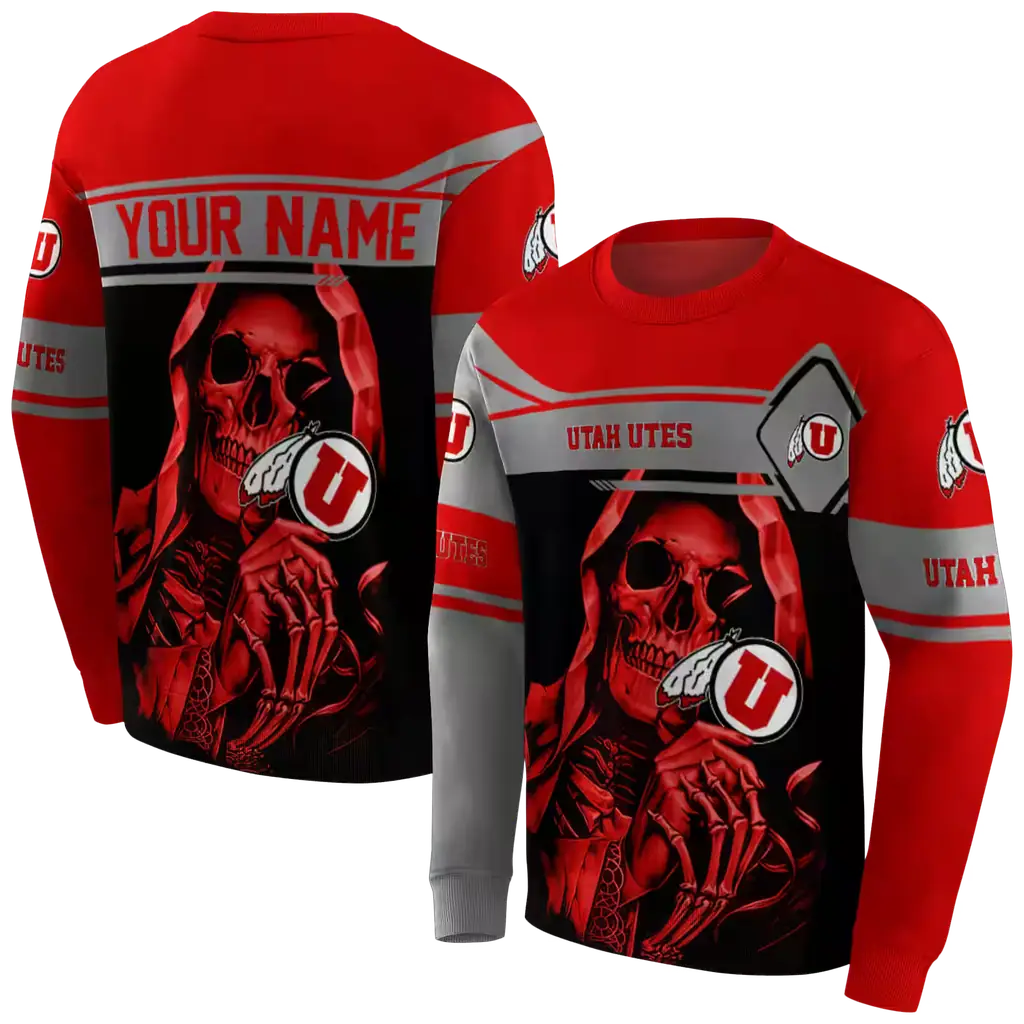 personalized utah utes grim reaper red black hoodie premium grade personalized utah utes grim reaper red black hoodie premium grade