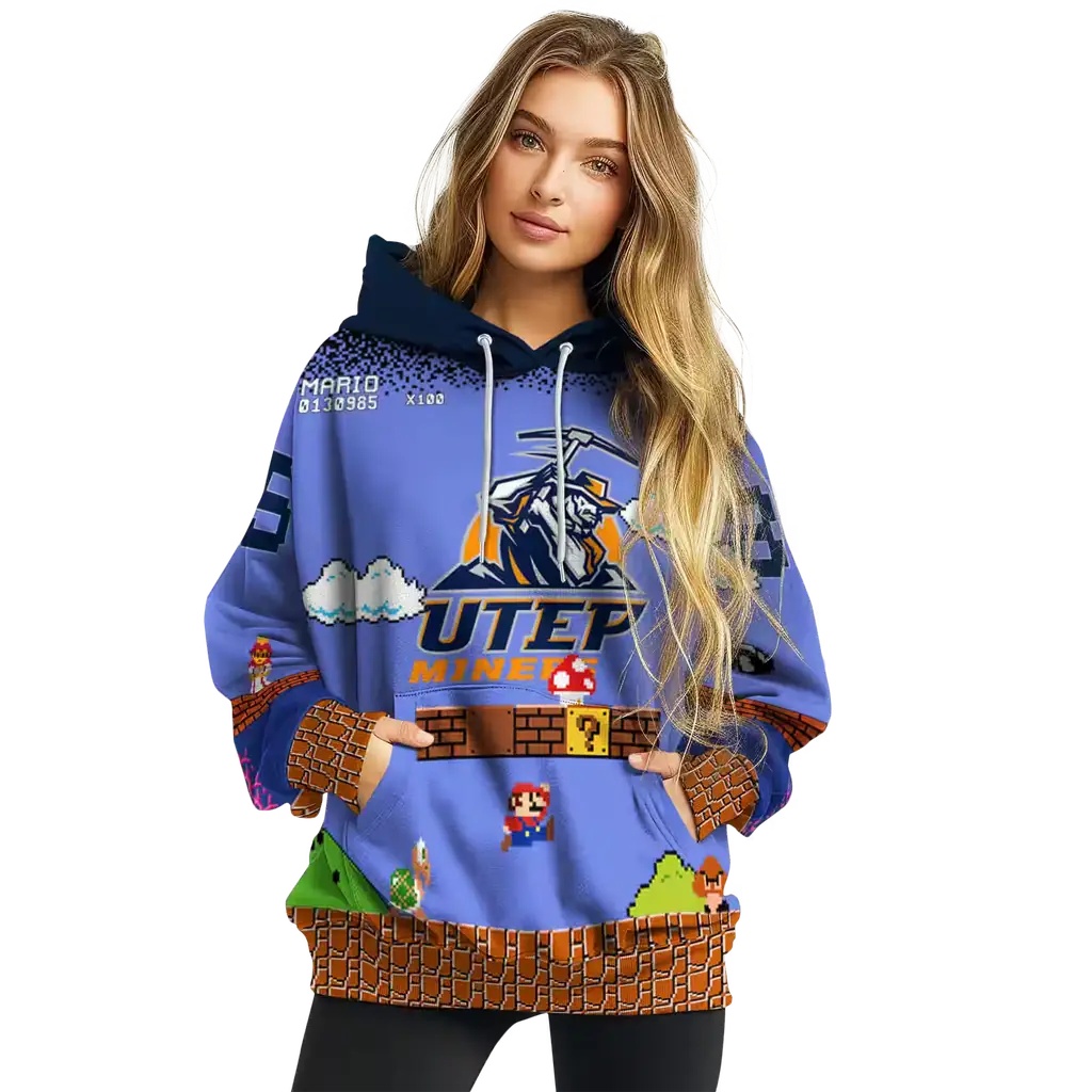 personalized utep miners mario blue black hoodie high quality personalized utep miners mario blue black hoodie high quality