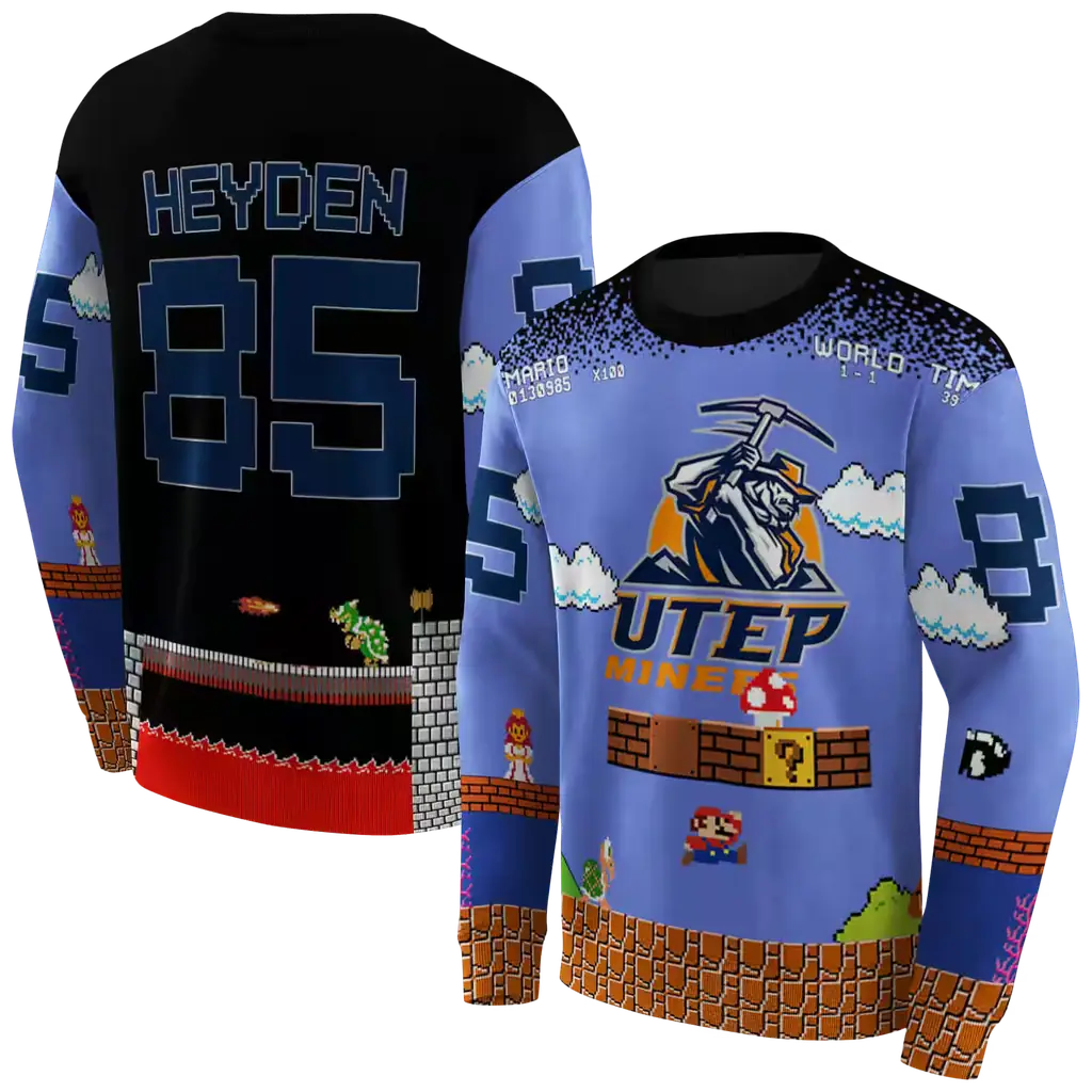 personalized utep miners mario blue black hoodie premium grade personalized utep miners mario blue black hoodie premium grade