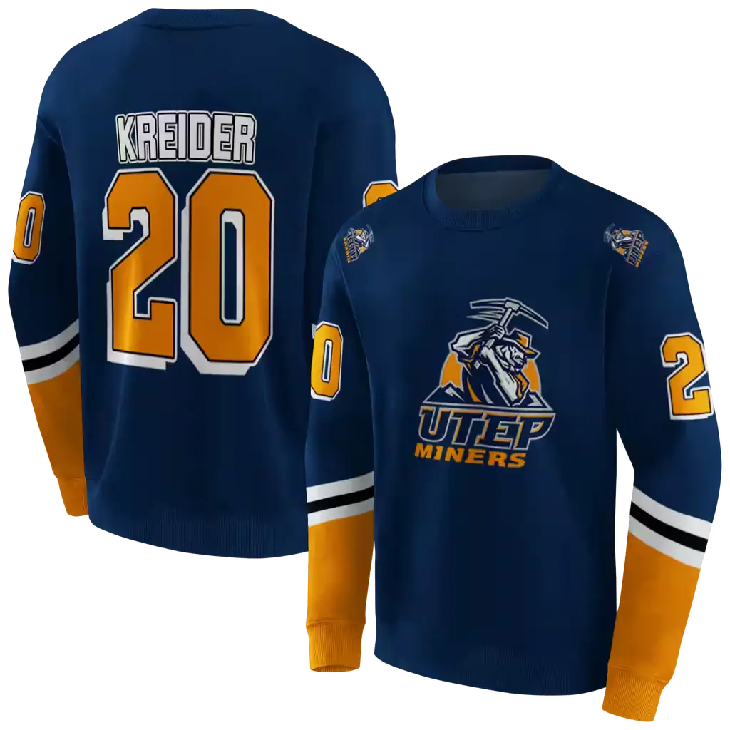 personalized utep miners striped sleeves blue hoodie premium grade personalized utep miners striped sleeves blue hoodie premium grade