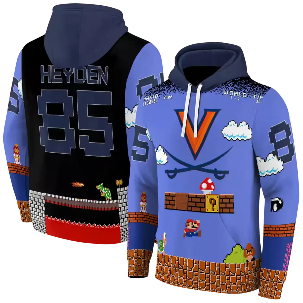 personalized virginia cavaliers mario blue black hoodie fashion forward personalized virginia cavaliers mario blue black hoodie fashion forward