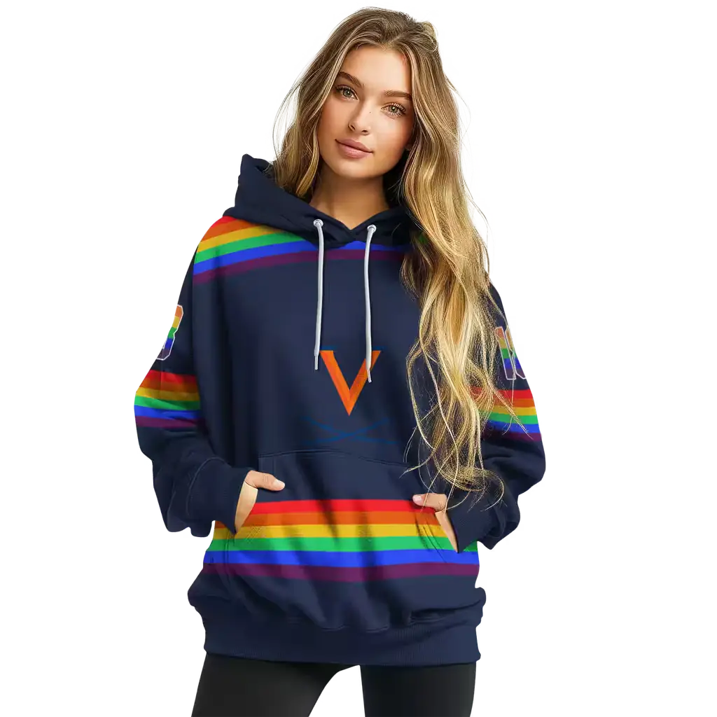 personalized virginia cavaliers rainbow stripes blue hoodie high quality personalized virginia cavaliers rainbow stripes blue hoodie high quality