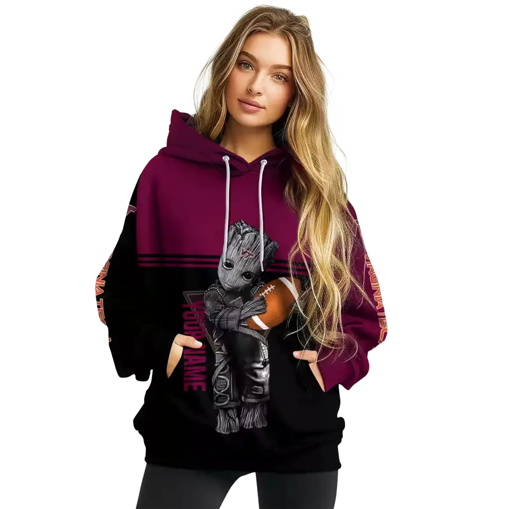personalized virginia tech hokies baby groot maroon black hoodie high quality personalized virginia tech hokies baby groot maroon black hoodie high quality