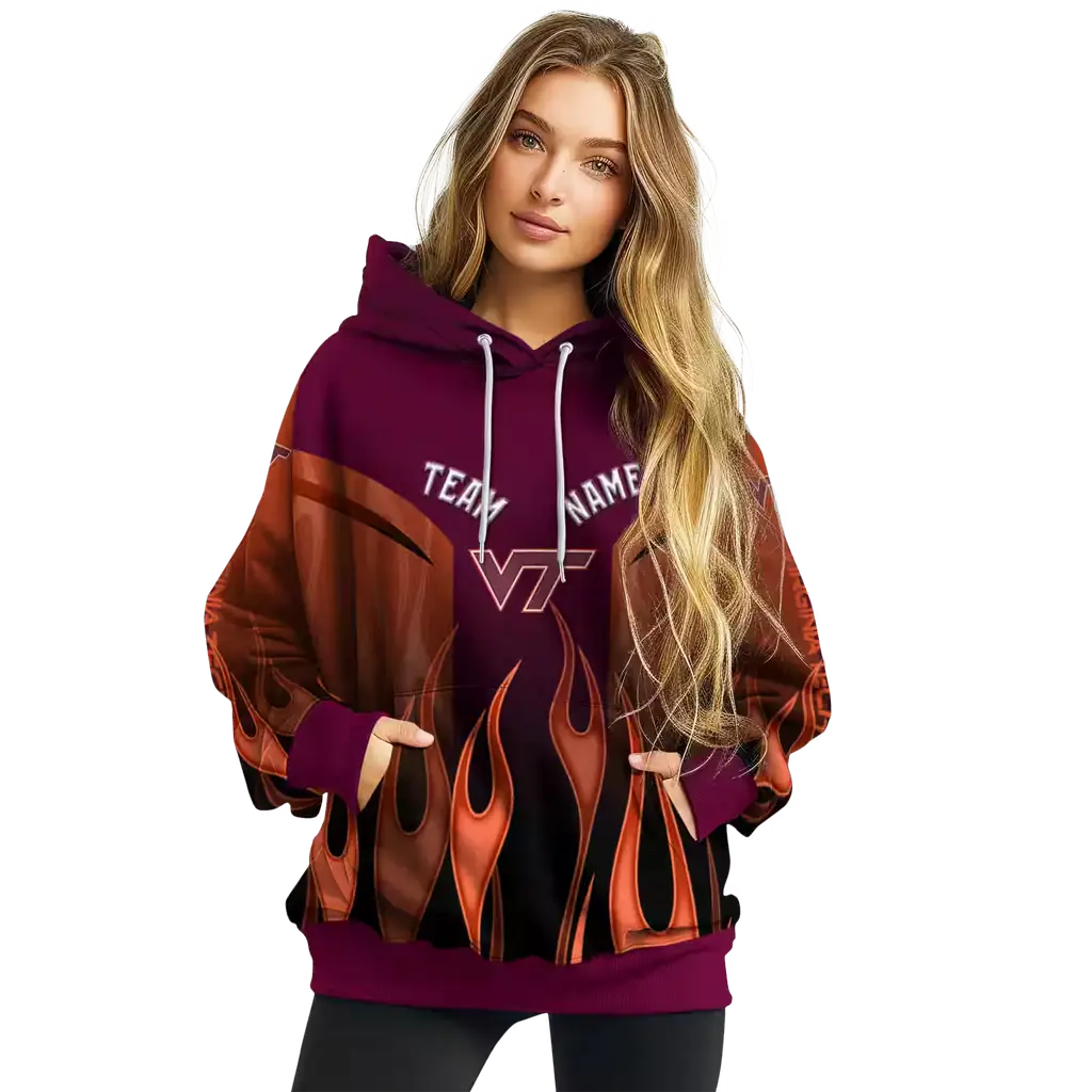 personalized virginia tech hokies flame design maroon hoodie high quality personalized virginia tech hokies flame design maroon hoodie high quality